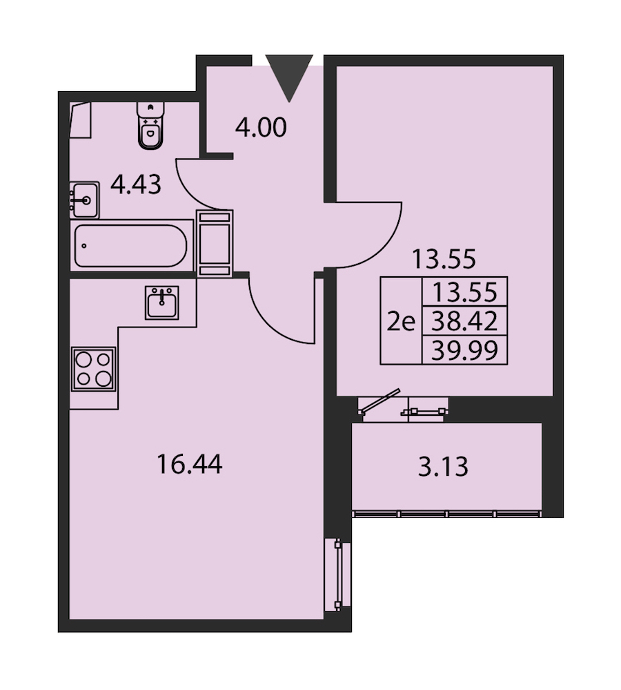 1-комнатная квартира 38.42 м², 7/12 эт., ЖК «Полис ЛАВрики»